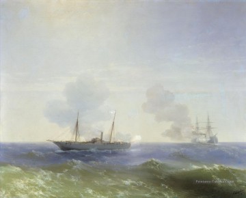 Ivan Aivazovsky bataille de bateau à vapeur vesta et turc ferraillé Paysage marin Peinture à l'huile